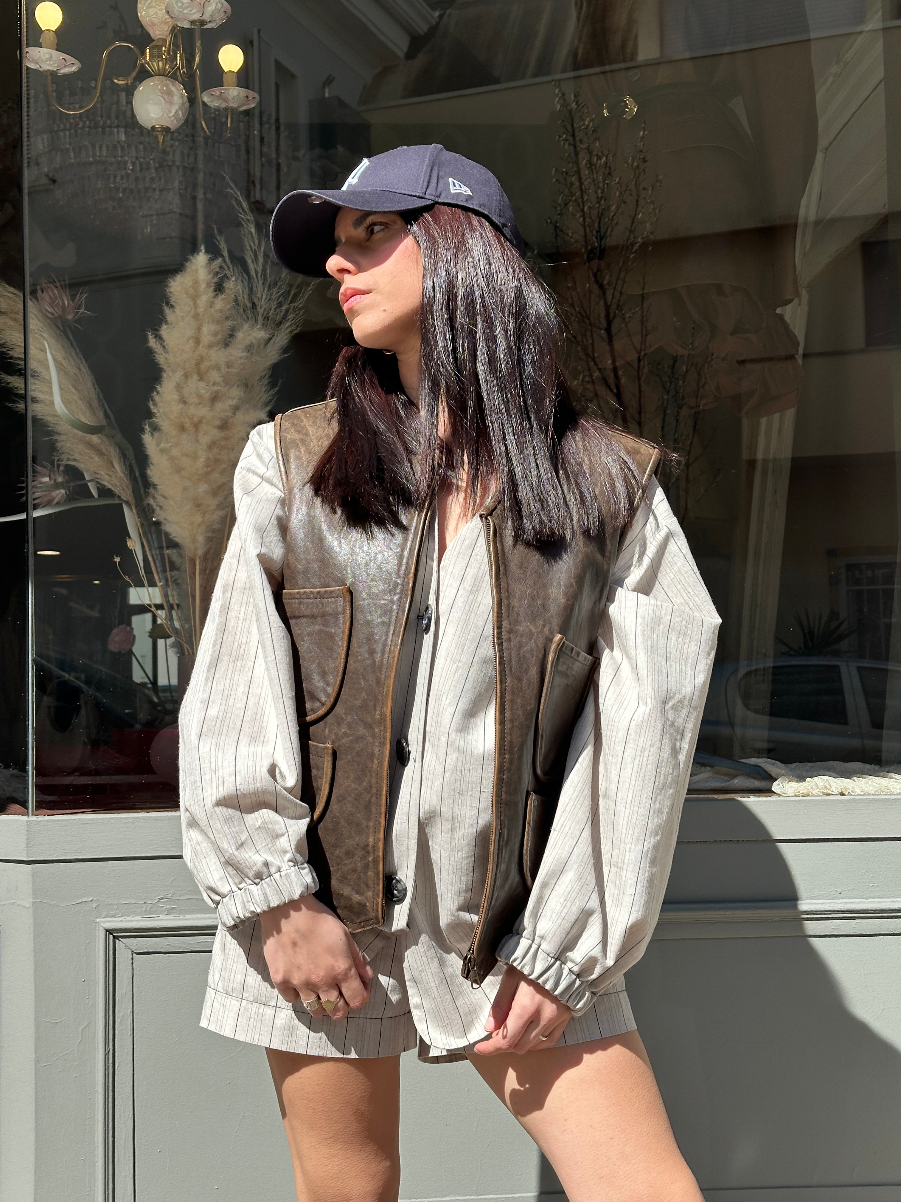 Gilet squadrato pelle