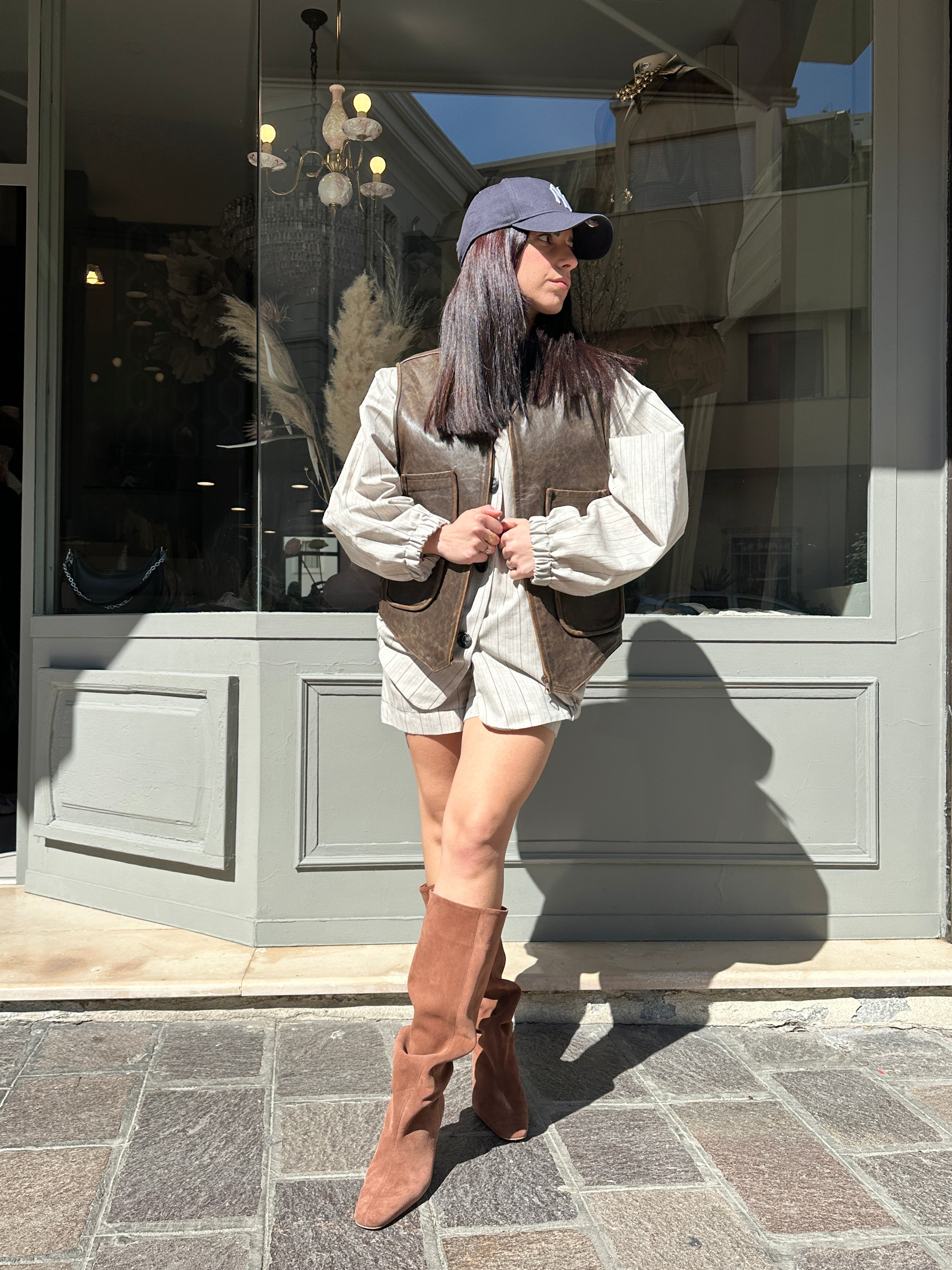 Gilet squadrato pelle