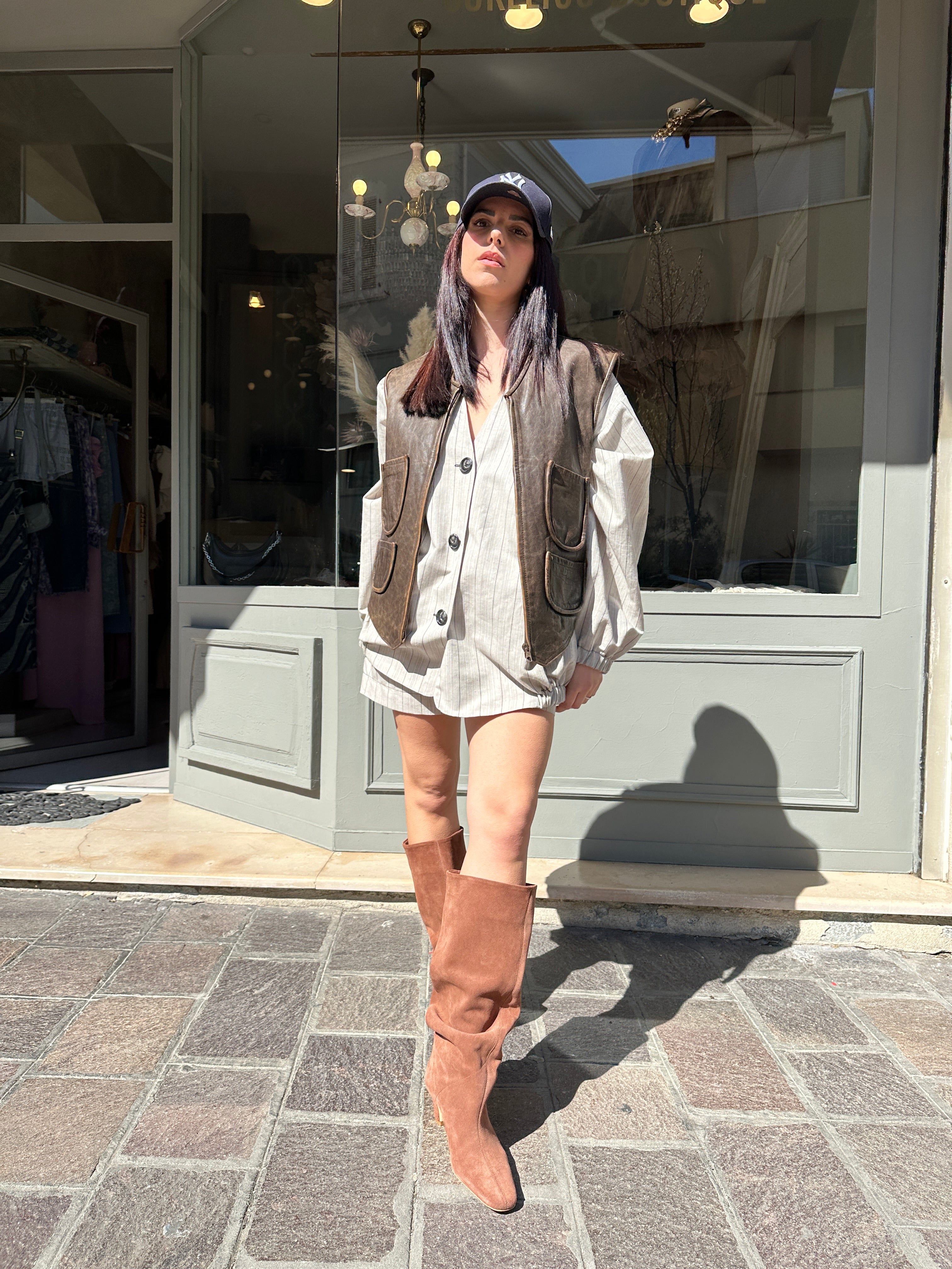 Gilet squadrato pelle