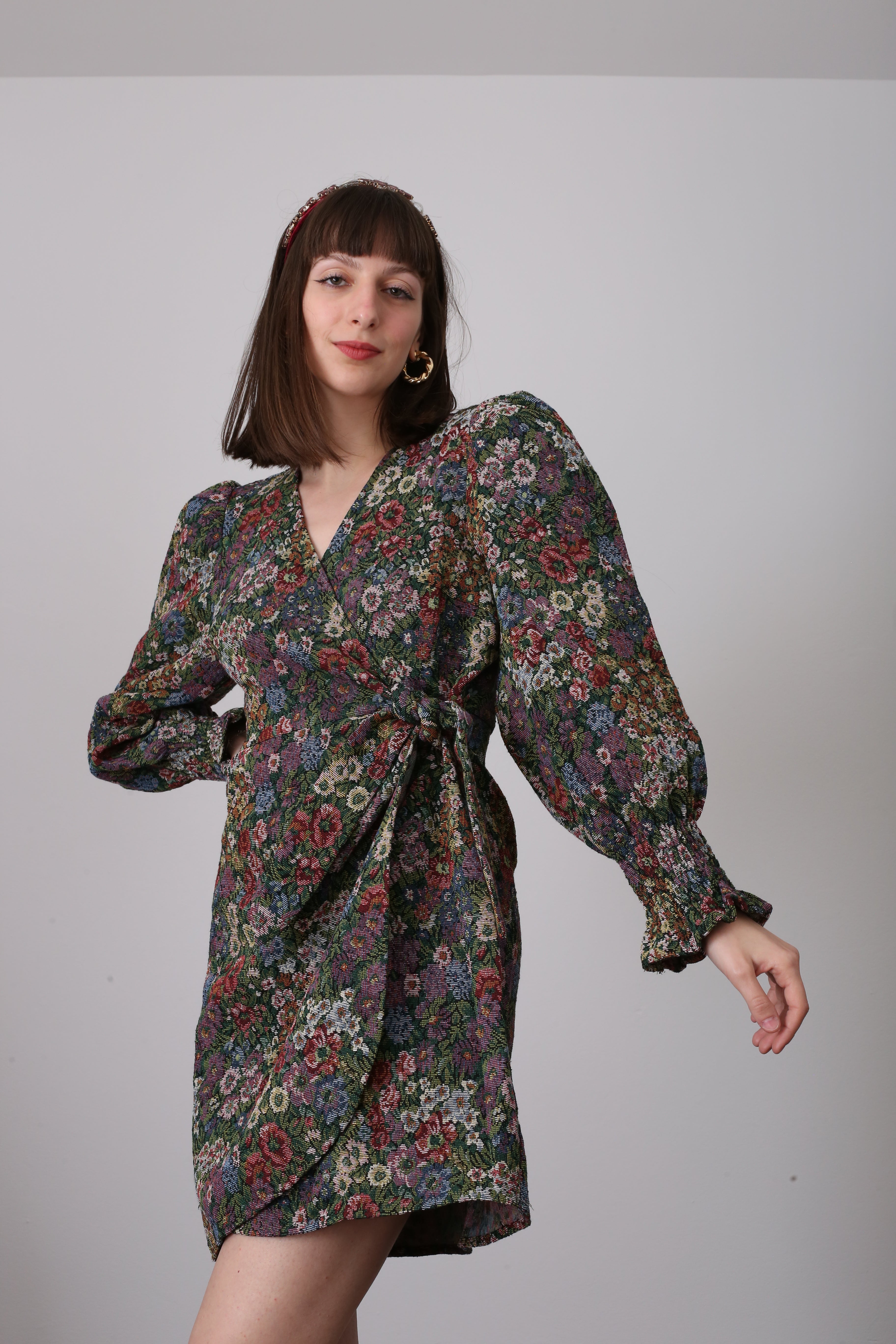 Abito wrap broccato